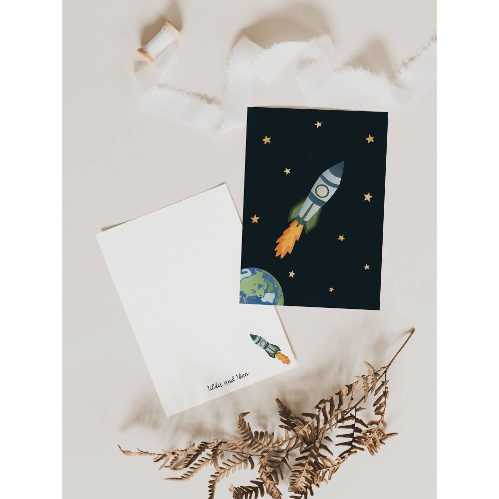 Postkarte Rakete "Guten Start" A6 Karte Weltall - Postkarte Weltraum Rakete - Schulanfang Postkarte für guten St Bild 1