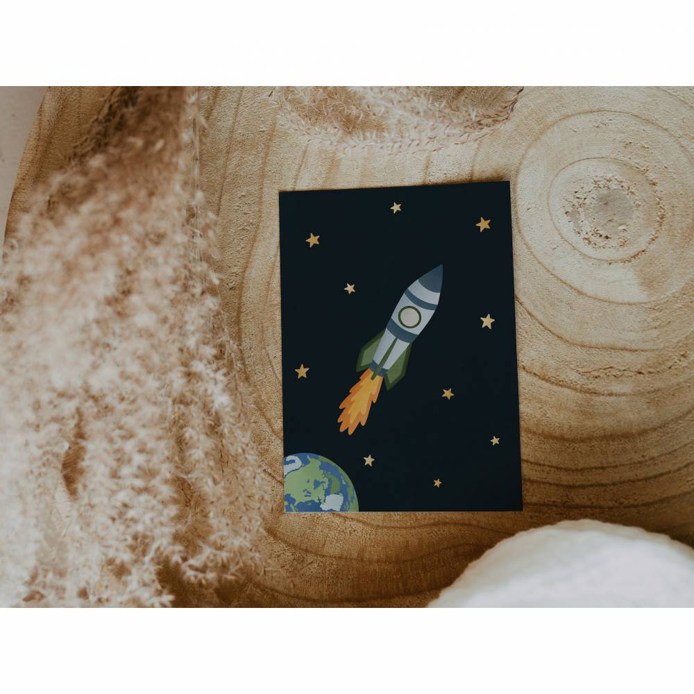 Postkarte Rakete "Guten Start" A6 Karte Weltall - Postkarte Weltraum Rakete - Schulanfang Postkarte für guten St Bild 2