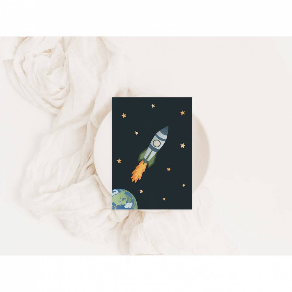 Postkarte Rakete "Guten Start" A6 Karte Weltall - Postkarte Weltraum Rakete - Schulanfang Postkarte für guten St Bild 4