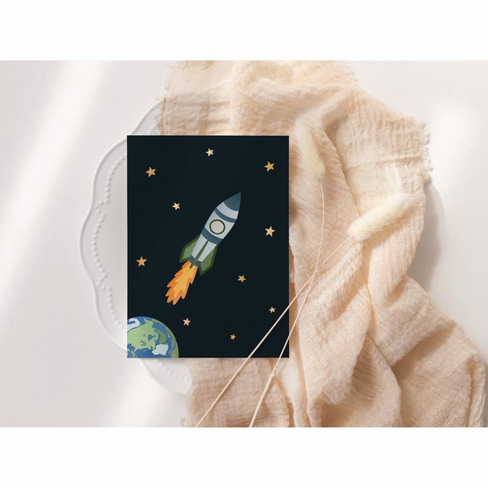 Postkarte Rakete "Guten Start" A6 Karte Weltall - Postkarte Weltraum Rakete - Schulanfang Postkarte für guten St Bild 5
