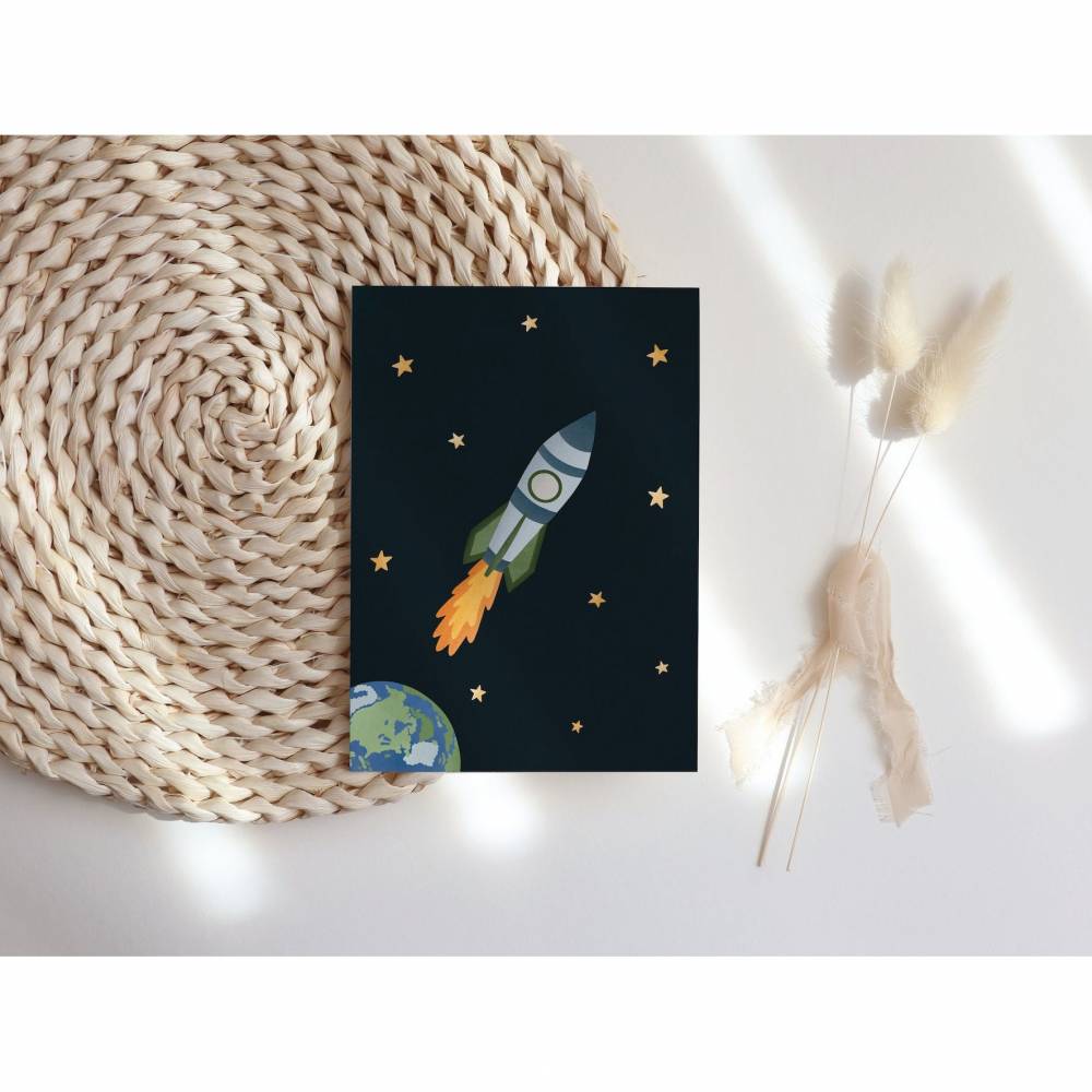 Postkarte Rakete "Guten Start" A6 Karte Weltall - Postkarte Weltraum Rakete - Schulanfang Postkarte für guten St Bild 6