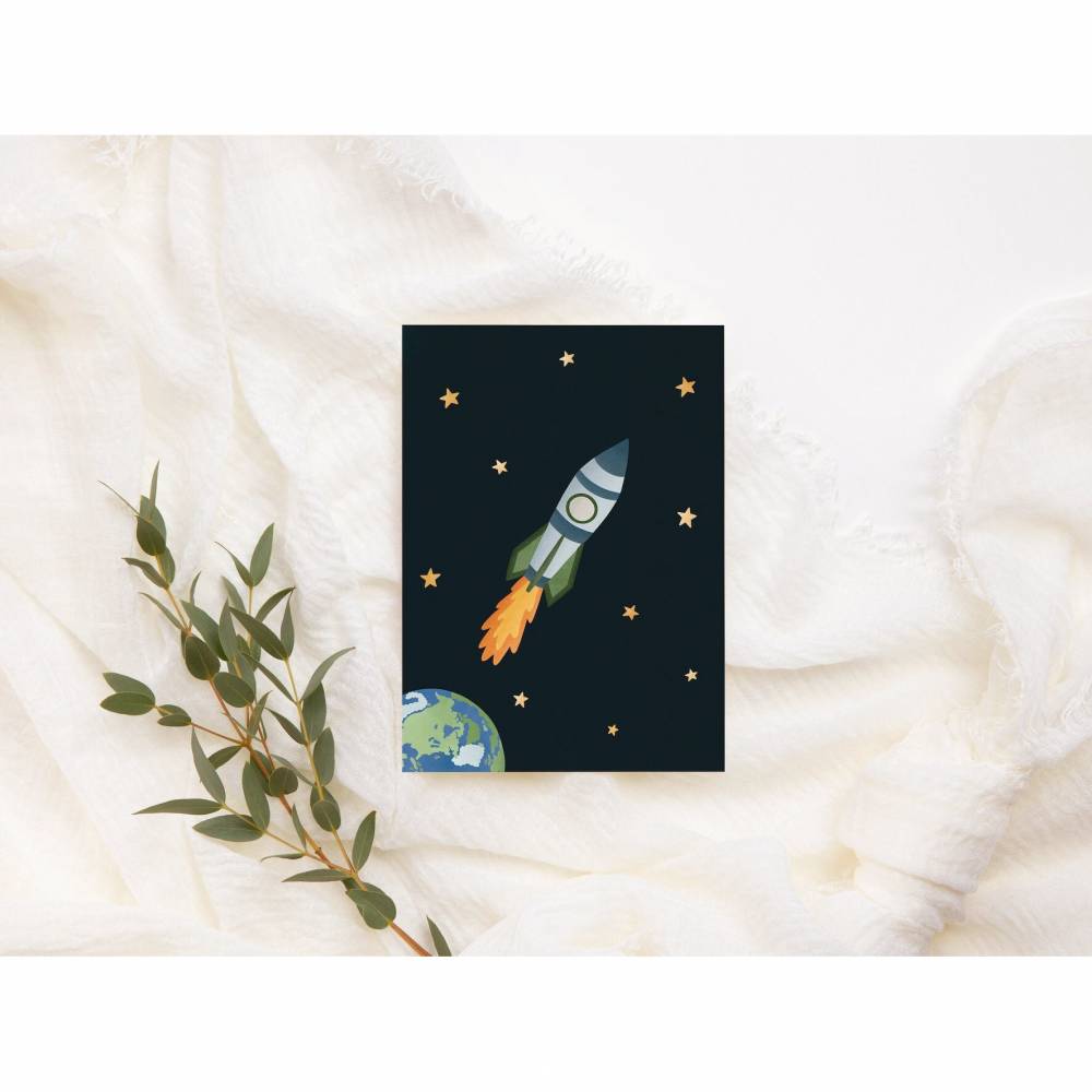 Postkarte Rakete "Guten Start" A6 Karte Weltall - Postkarte Weltraum Rakete - Schulanfang Postkarte für guten St Bild 7
