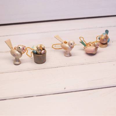 Vintage Osterschmuck Osterdeko Vogel Set 5 Stück Holz Osterküken Pastell Holzvogel Osterstrauch Dekoration Handbemalt