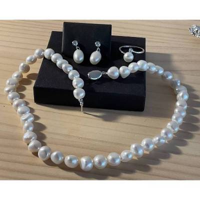Echte Süßwasser Perlenkette,Perlencollier Halskette mit Perlen,klassische Perlenkette,Echte Perlenkette,Perlenschmuck, 