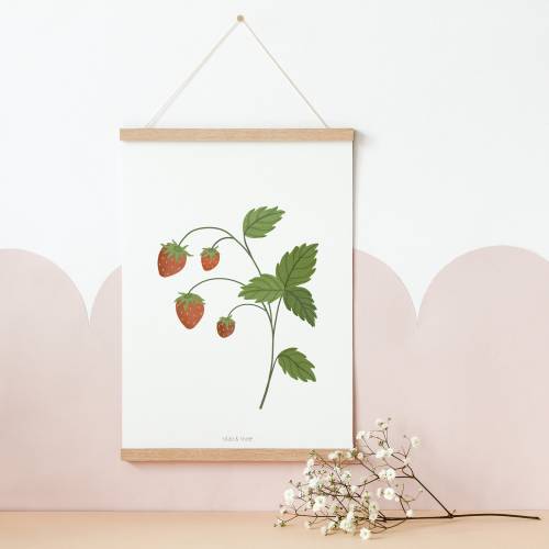 Poster Kinderzimmer Walderdbeere - A4 / A3 Kinderposter Erdbeere - Babyzimmer Poster - Geschenk Mädchen Kinderzimmer - G