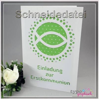 Plotterdatei Einladung zur Erstkommunion FISCH & PUNKT – Klappkarte für DIN B6 Umschlag