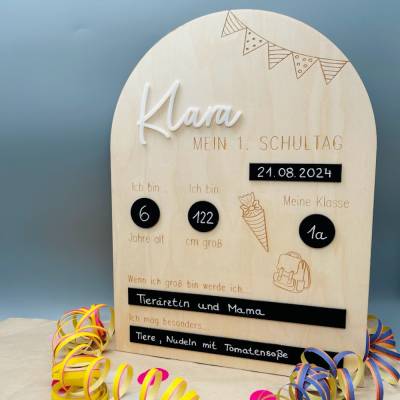 Meilensteintafel "Mein 1. Schultag", personalisiert, Fotoaccessoire, Einschulung/Schulanfang, Dekoration
