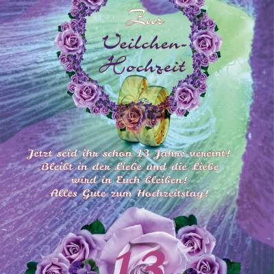 Karte Glückwünsche zur Veilchen - Hochzeit, 13. Hochzeitstag