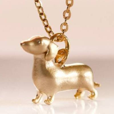 vergoldete Halskette mit Anhänger: Kette Dackel Hund