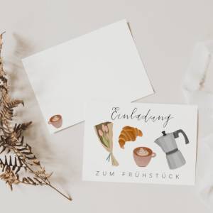 Einladung zum Frühstück Postkarte A6 Gutschein Frühstück - Einladungskarte Freundin - Geschenkidee beste Freundin - Gesc