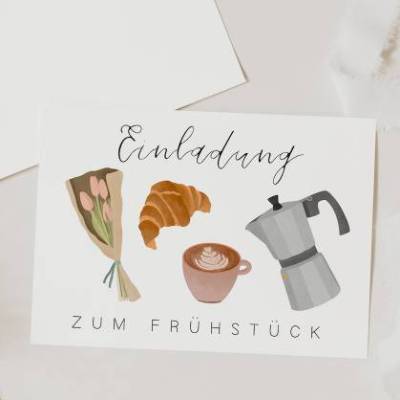 Einladung zum Frühstück Postkarte A6 Gutschein Frühstück - Einladungskarte Freundin - Geschenkidee beste Freundin - Gesc