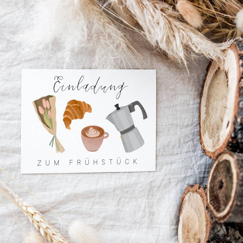 Einladung zum Frühstück Postkarte A6 Gutschein Frühstück - Einladungskarte Freundin - Geschenkidee beste Freundin - Gesc Bild 4