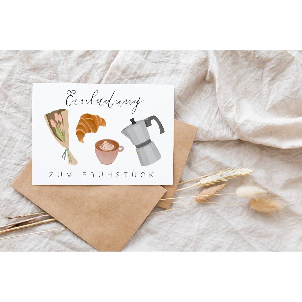 Einladung zum Frühstück Postkarte A6 Gutschein Frühstück - Einladungskarte Freundin - Geschenkidee beste Freundin - Gesc Bild 5