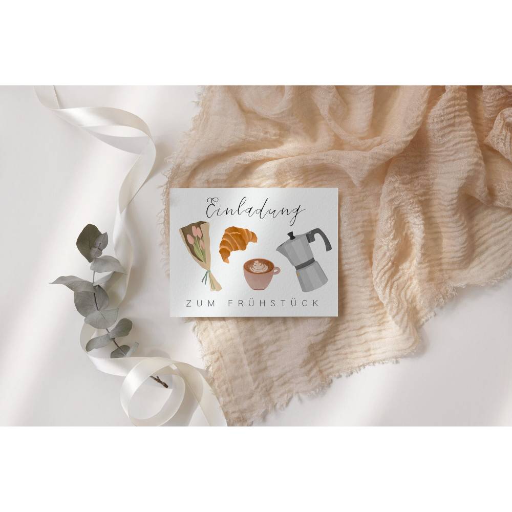 Einladung zum Frühstück Postkarte A6 Gutschein Frühstück - Einladungskarte Freundin - Geschenkidee beste Freundin - Gesc Bild 7