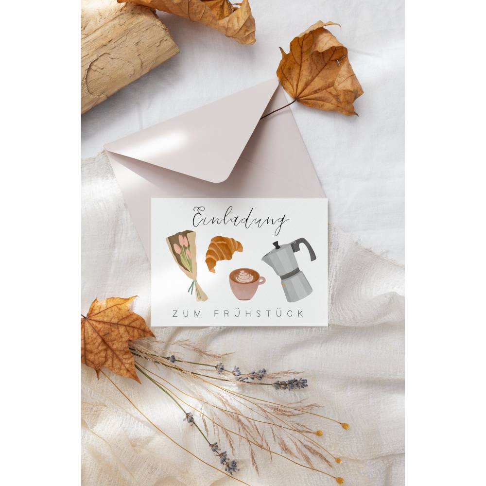 Einladung zum Frühstück Postkarte A6 Gutschein Frühstück - Einladungskarte Freundin - Geschenkidee beste Freundin - Gesc Bild 8