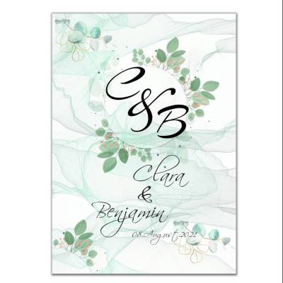 Personalisiertes Poster mit Initialen – Geschenk für Paare zur Hochzeit, Verlobung & Hochzeitstag – Motiv Eukalyptus DIN A4