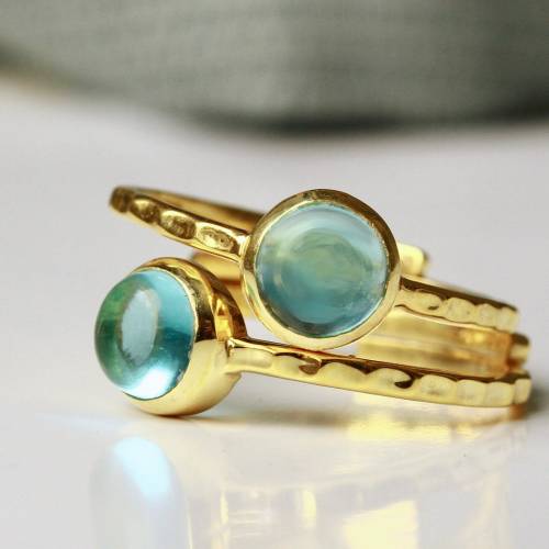 Ring Topas SterlingSilber vergoldet Edelsteinring Stapelring blauer Topaz als Geschenk für Sie Valentinstag Brautschmuck