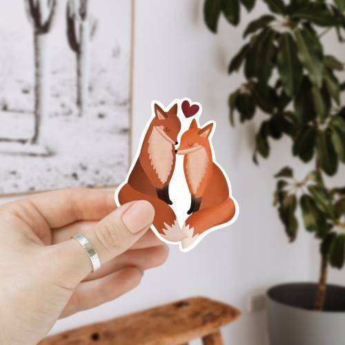 Sticker Füchse Liebe Vinyl Aufkleber Fuchs Hochzeit Paar Kiss Cut - Fox Couple Sticker - Aufkleber Wasserflasche - Abzie