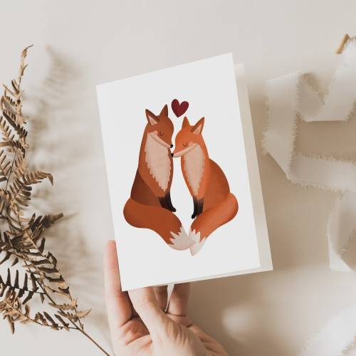 Hochzeitskarte Fuchs Liebe Postkarte Füchse Hochzeitstag - Valentinstag Jahrestag Postkarte Fuchs - Grußkarte Hochzeit 