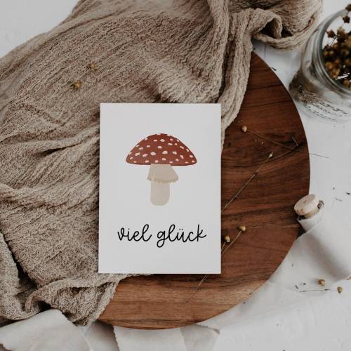 Postkarte Glückspilz "viel Glück" A6 - Grußkarte Glückwünsche - Karte Daumen drücken Karte "du schaffst das&