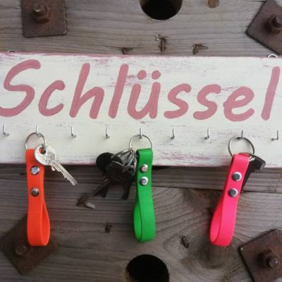 Schlüsselbrett Holz | Shabby Chick | vanille-antik rot | 35x12cm