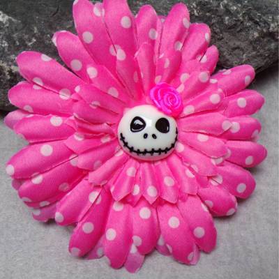 Skull Jack Haarspange Haarklammer polka dots  Stoff Rose  Blume rosa / pink 