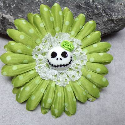 Skull Jack Haarspange Haarklammer polka dots  Stoff Rose  Blume grün 