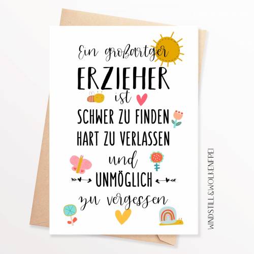 Abschiedskarte Kindergarten Kita Erzieher Grundschule Abschiedsgeschenk Karte Dankeskarte