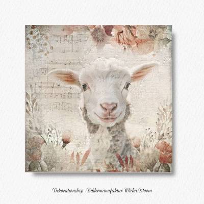 KLEINES LAMM Tiere niedlich Wandbild auf Holz Leinwand Kunstdruck Deko Landhausstil Shabby Chic VintageArt Frühlingsdeko