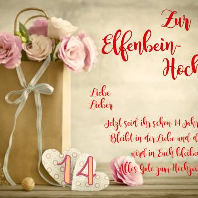 Karte Glückwünsche zur Elfenbein-Hochzeit, 14. Hochzeitstag