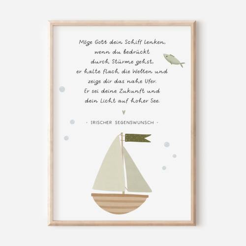 Poster Schiff Taufe Kinderposter Segen Schiff - Babyzimmer Taufspruch - Poster Boot Kinderzimmer - Geschenk Geburt