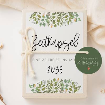 Zeitkapsel Hochzeit zum Ausfüllen Eukalyptus Karten in A6 - kreative Alternative zum Gästebuch - Fragekarten Ausfüllen