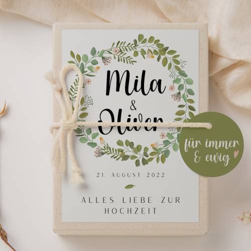 Geschenkschachtel Hochzeit Geldgeschenk Hochzeit Blumenkranz Geldgeschenk mit Namen des Brautpaars - personalisiertes Ho
