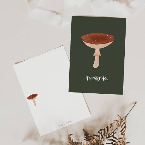 Postkarte Pilz Herbst Grußkarte Herbstliebe - Illustrationen Herbst als Dankeskarte - Illustration Herbst Karte