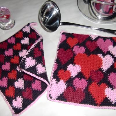 DIY Häkelanleitung Doubleface-Topflappen Herzen (PDF)