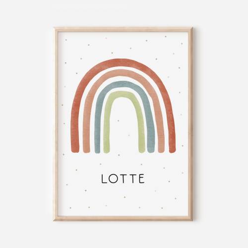 Poster Regenbogen A5 / A4 / A3 - Poster Kinderzimmer mit Name - Kunstdruck Regenbogen Wasserfarben - Geschenk Kinder