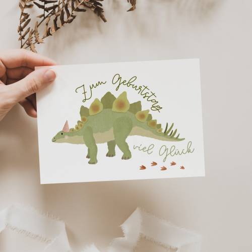 Dino Geburtstagskarte für Kinder - Dinosaurier Postkarte zum Geburtstag - Dino Party Stegosaurus Karte - Dino 