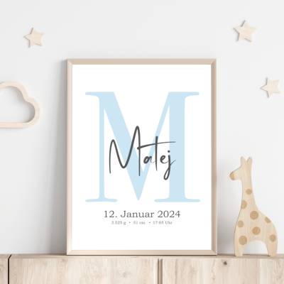 Babyposter | Poster Geburtsdaten | Wandbild | Kinderzimmer | Dekoration