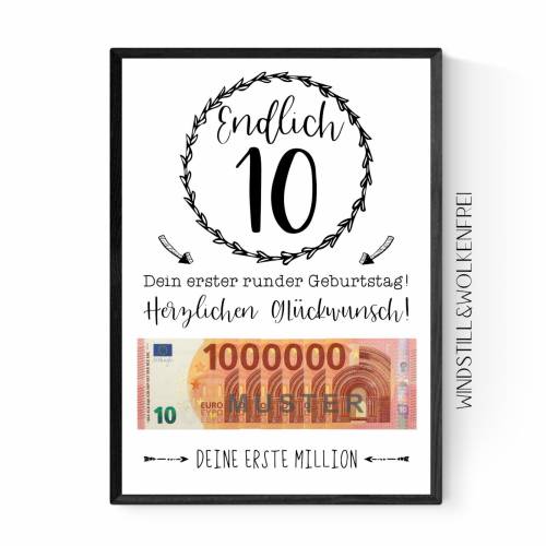 Geschenk für Sohn | Tochter | zum 10.Geburtstag | Geldgeschenk | Poster