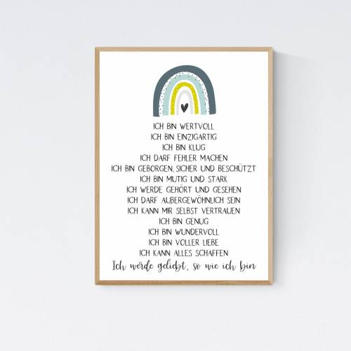 Geschenk zum Schulanfang Einschulung Affirmationen Affirmationsposter Kinder petrol