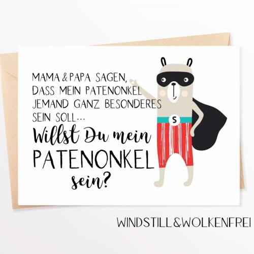 Karte| Patenonkel | Frage willst du mein Patenonkel sein| Pate | Taufpate | Superheld