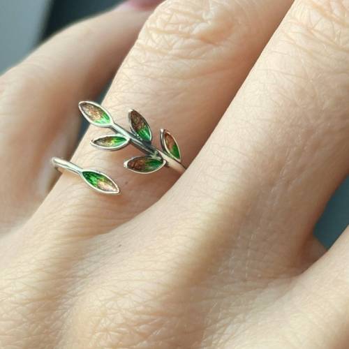 Silber Ring Blätter / Ast Landlust emailliert / Geschenk für Sie / Natur Ring / floraler Ring / Wald Schmuck