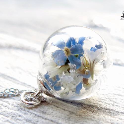 Sterlingsilber Kette Vergissmeinnicht 925 gepresste Blüten Blumen romantisches Geschenk