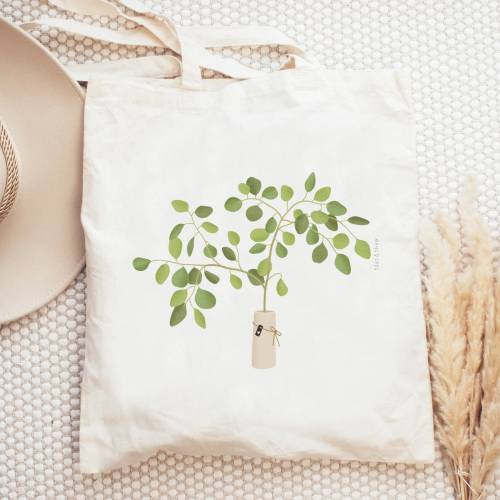 Stofftasche Eukalyptus Blumenstrauß Jutebeutel - Bibliothekstasche Pflanzen - Geschenk Zweige Geschenkidee Branches - Ju