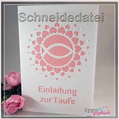 Plotterdatei Einladung zur Taufe Fisch – Klappkarte für DIN B6 Umschlag, SVG & PDF