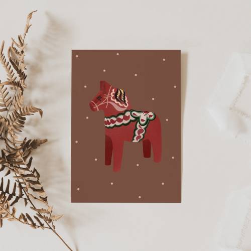 Weihnachtskarte "Dalapferd" A6 Karte im schwedischen Stil - schwedische Weihnachtsgrüße - moderne Weihnachtskart