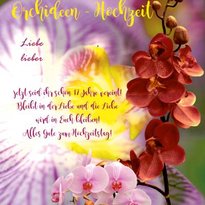 Karte Glückwünsche zur Orchideen -Hochzeit, 17. Hochzeitstag
