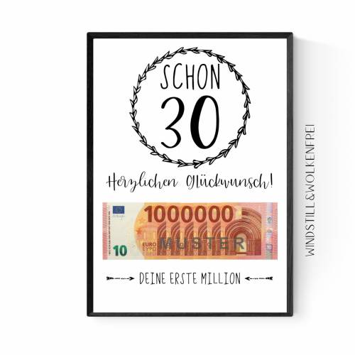 Geschenk zum 30.Geburtstag | Geldgeschenk | Poster| Dreißig | Dreißigster | Deko