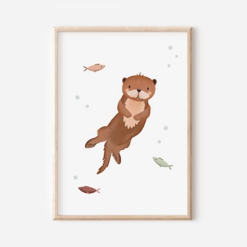 Poster Otter Kinderzimmer A4 / A3 Kinderposter Tiere - Babyzimmer Poster - Poster Otter im Wasser - Geschenk Geburt