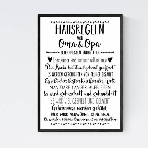 Geschenk Weihnachtsgeschenk Oma Opa Grosseltern Hausregeln Poster
